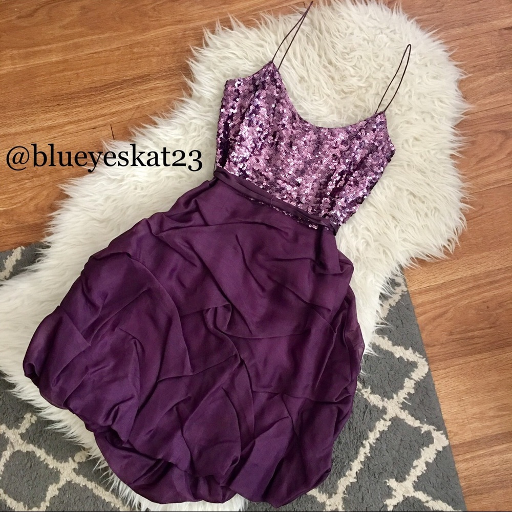 Purple Sequin & Bubble Skirt Cocktail Dress